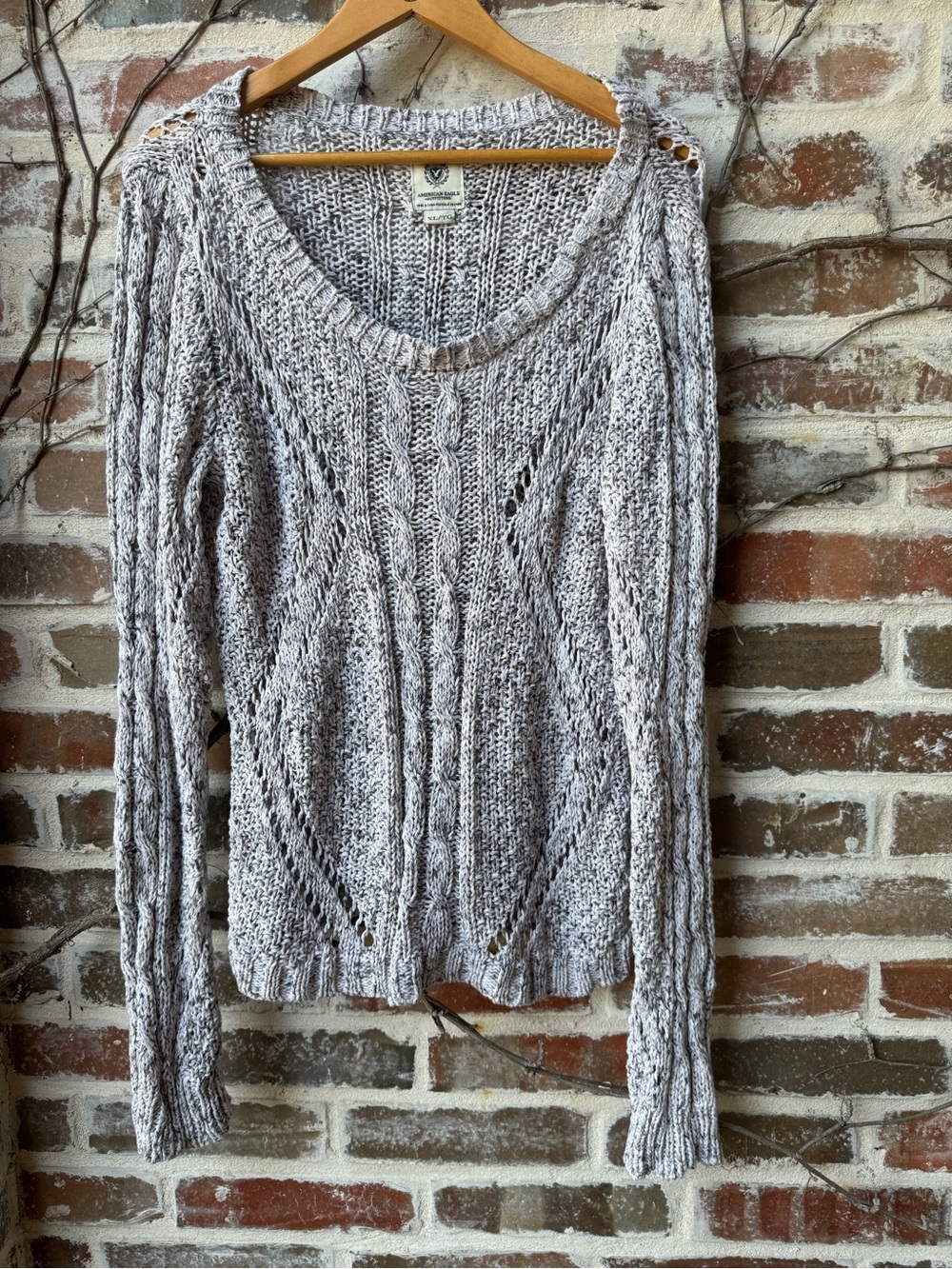 American Eagle Marled Gray Cable Knit Scoop Neck Sweater Size XL